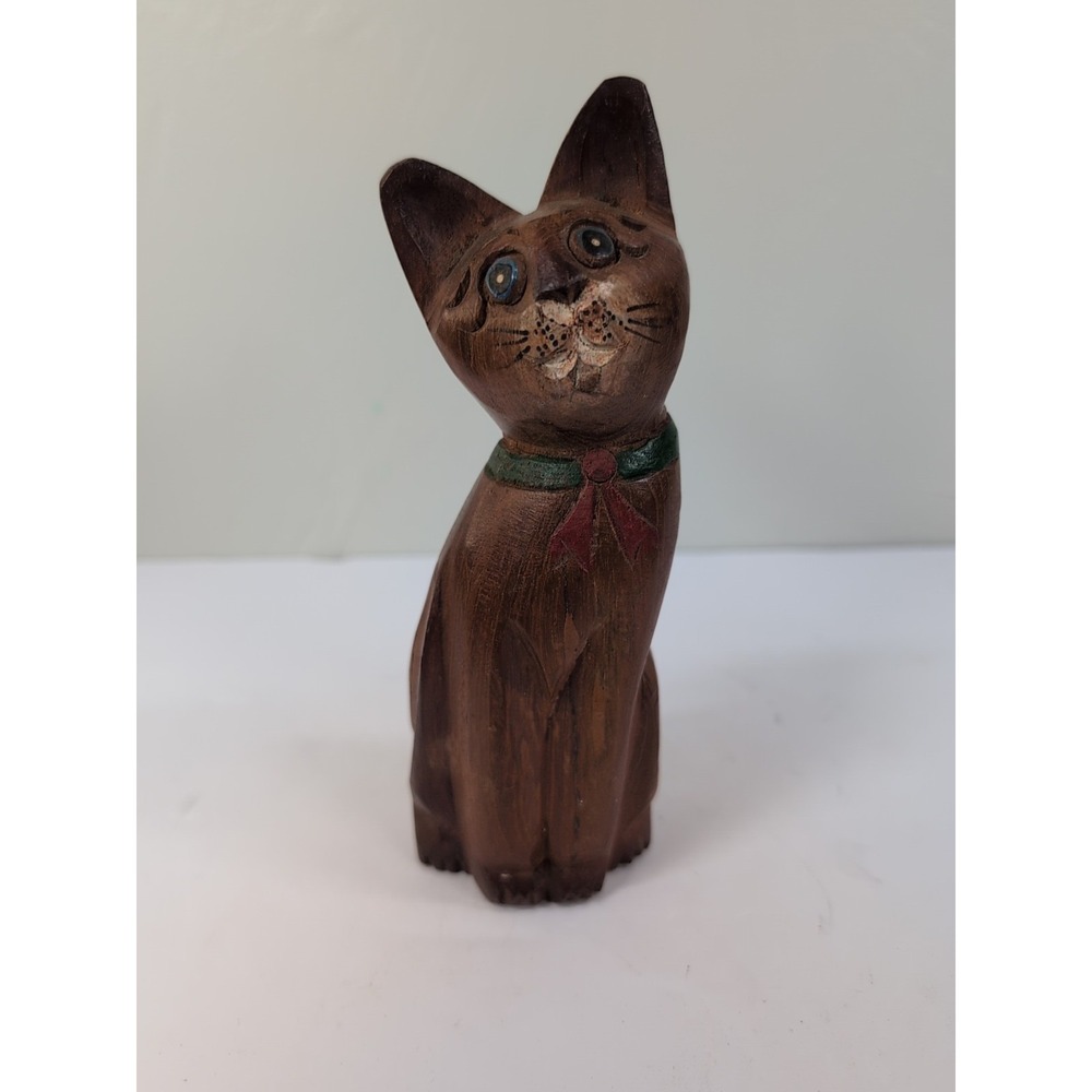 Vintage Wooden 7in Cat Sculptureโ Handmade Folk Art